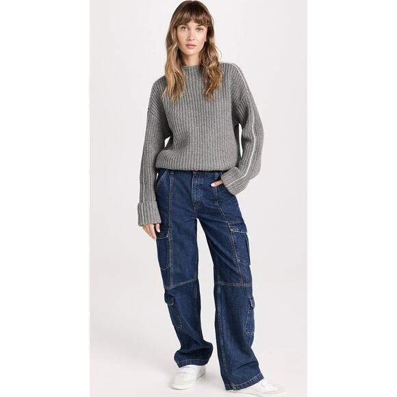 rag & bone Pants - Rag & Bone Jeans Womens 26 Cailyn Cargo Wide Leg Utility Dark Blue Denim Relaxed